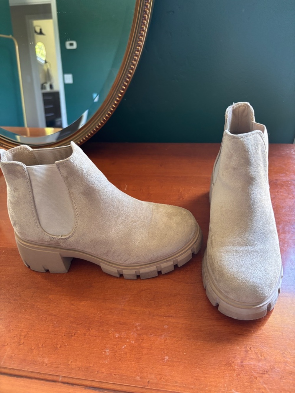 Target Beige Suede Chelsea Ankle Boots with Lug Sole